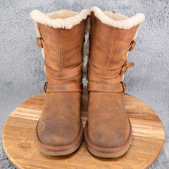 UGG Boots Womens 9 Becket Snow Brown Leather Waterproof Buckled Comfort 1005380 - Picture 2 of 8